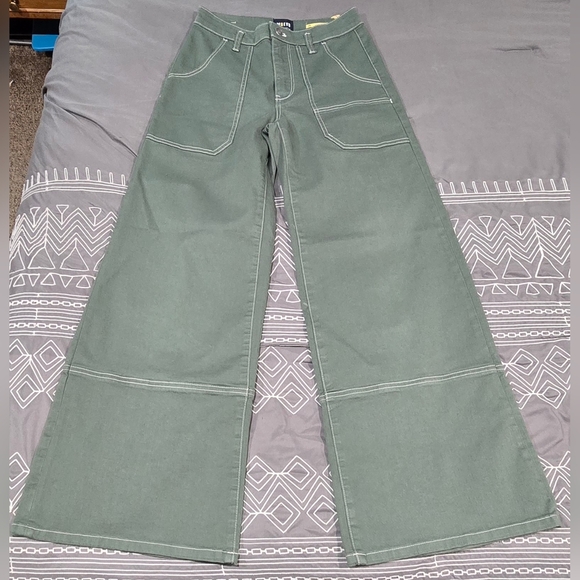 Maeve Stitched Olive Green High Rise Wide Leg Jeans Size 25 - Picture 5 of 10